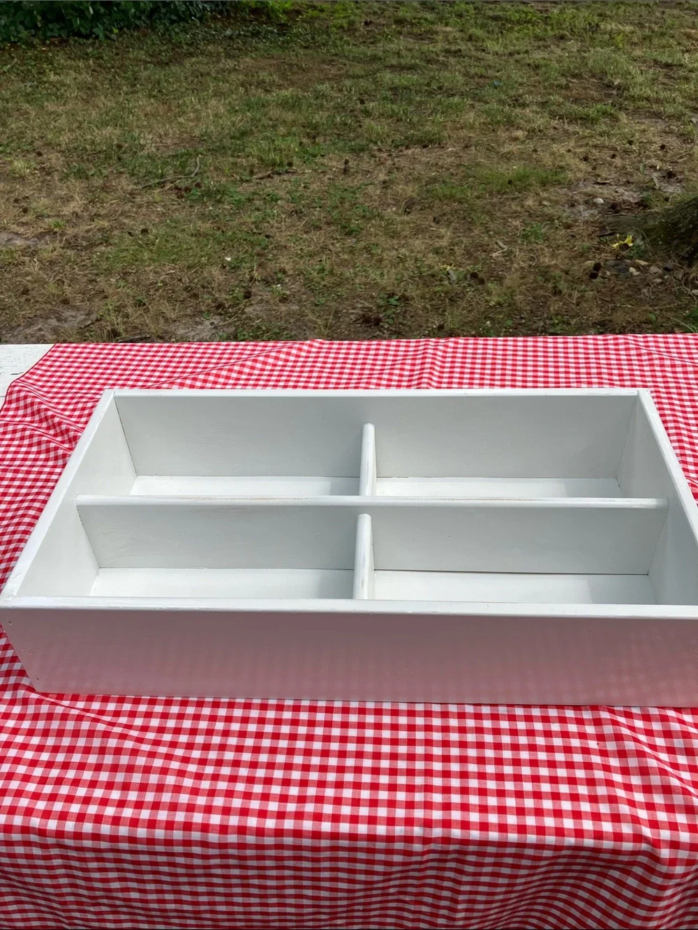 White Wood Wall /Tabletop Display Shelf. Has 4 Compartments